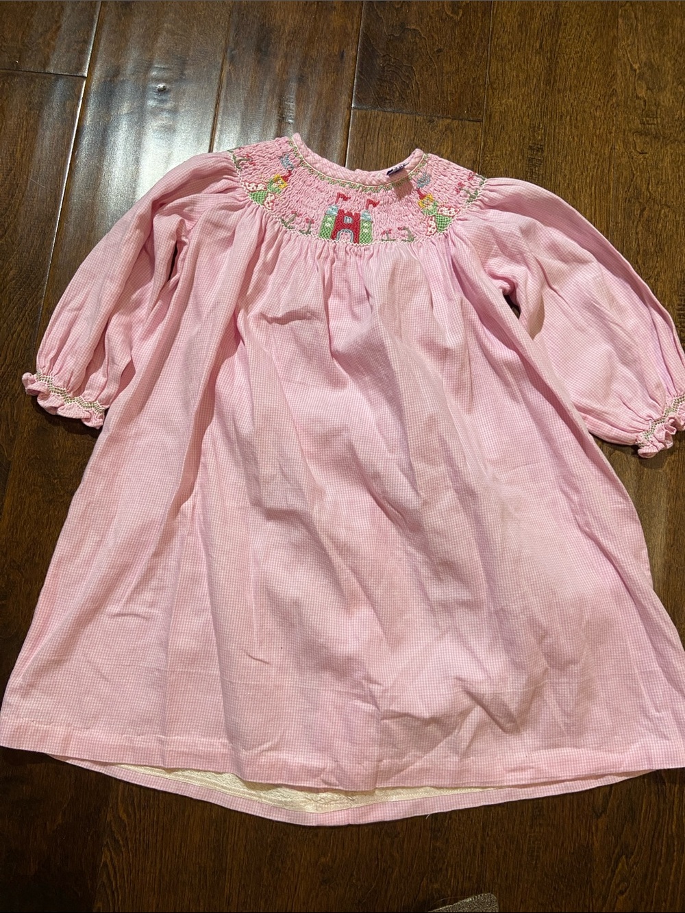 Orient Expressed Smocked Princess Castle dress size 1 /12M pink houndstooth